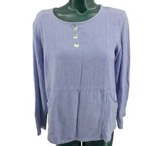Norm Tompsom Pastel Blue Boho Minimalist BlouseCotton  tunic Top Long Sleeve S